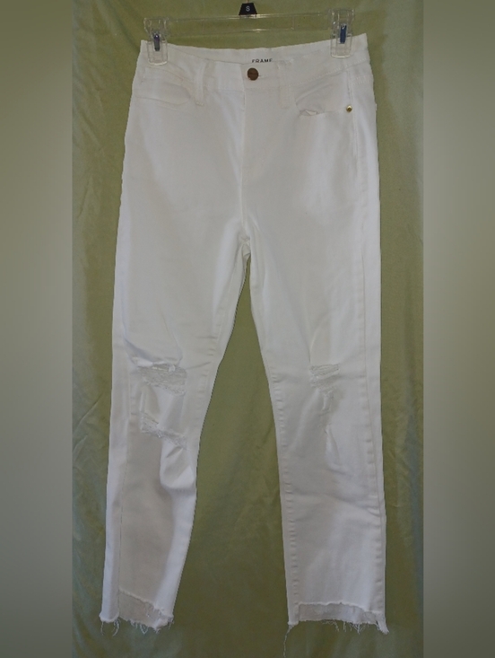 Frame Denim Denim - Frame Denim Le High Straight White Distressed Skinny Jeans